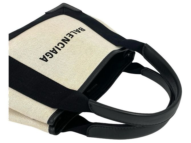 Borsa a mano Balenciaga Cabas S in tela e pelle Navy Nero Crudo - vista 4