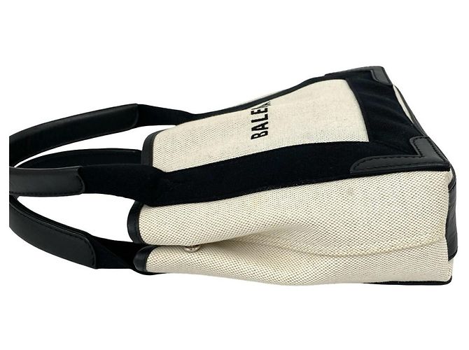 Borsa a mano Balenciaga Cabas S in tela e pelle Navy Nero Crudo - vista 5
