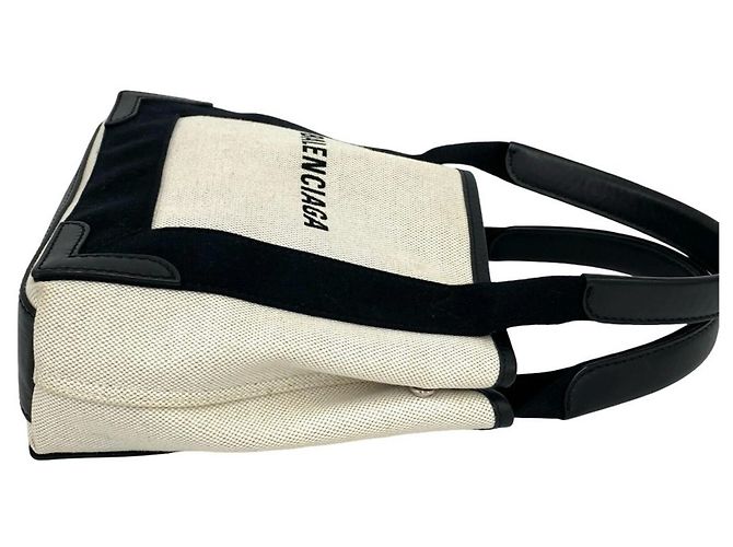 Borsa a mano Balenciaga Cabas S in tela e pelle Navy Nero Crudo - vista 6