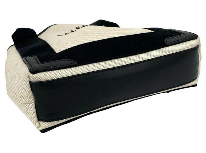 Borsa a mano Balenciaga Cabas S in tela e pelle Navy Nero Crudo - vista 7