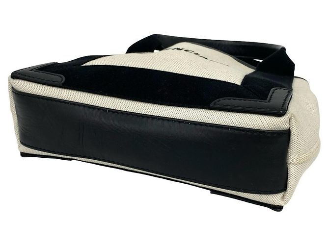 Borsa a mano Balenciaga Cabas S in tela e pelle Navy Nero Crudo - vista 8