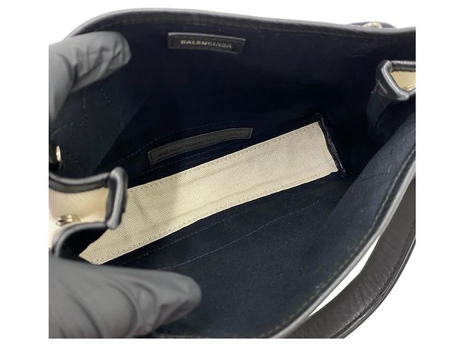Borsa a mano Balenciaga Cabas S in tela e pelle Navy Nero Crudo - vista 9