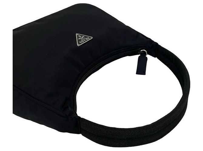 Mini bolsa pouch em nylon Tessuto com placa de logo triangular Prada Preto - vista 4