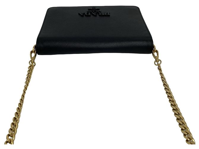 Borsa a spalla con catena in pelle Saffiano Prada Nero - vista 4