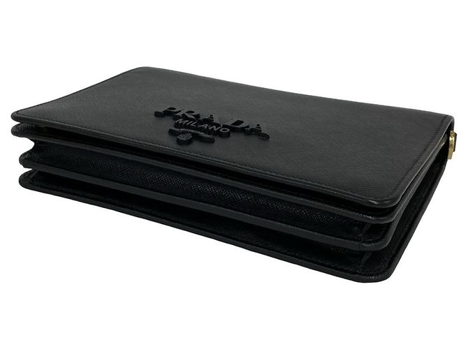 Borsa a spalla con catena in pelle Saffiano Prada Nero - vista 8