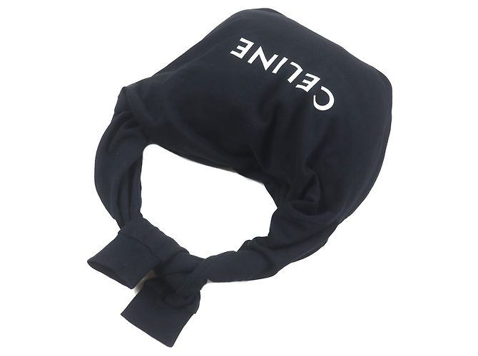 Céline Sac à épaule noué Celine en coton noir avec logo - vue 9
