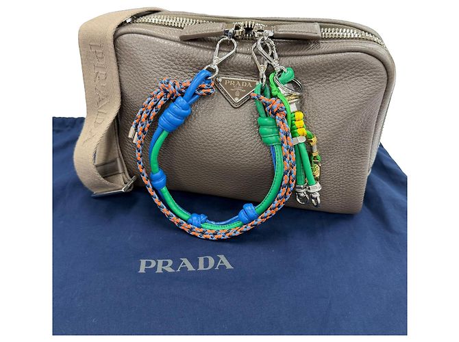 Prada Borsa a tracolla Vitello Daino Grigia Marrone - vista 12
