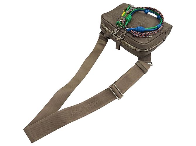 Prada Borsa a tracolla Vitello Daino Grigia Marrone - vista 9