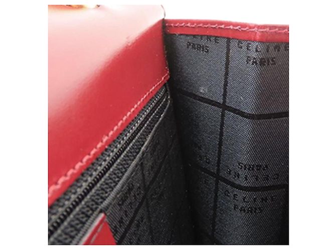 Céline Bolsa Celine de couro vermelho com aba dupla e alça de mão Bordeaux - vista 12