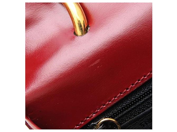Céline Bolsa Celine de couro vermelho com aba dupla e alça de mão Bordeaux - vista 14