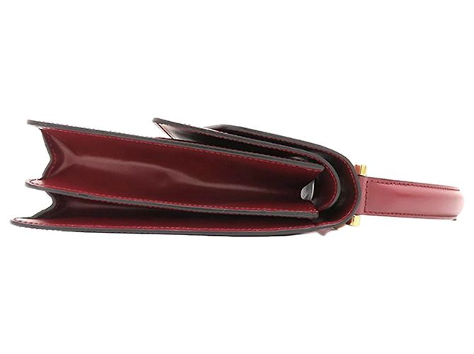 Céline Bolsa Celine de couro vermelho com aba dupla e alça de mão Bordeaux - vista 4