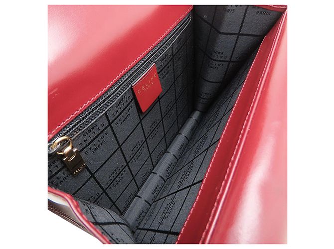 Céline Bolsa Celine de couro vermelho com aba dupla e alça de mão Bordeaux - vista 6
