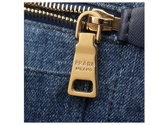 Tote bag Prada in denim blu con logo Canapa - vista 10