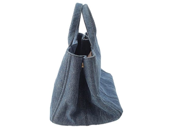 Tote bag Prada in denim blu con logo Canapa - vista 3