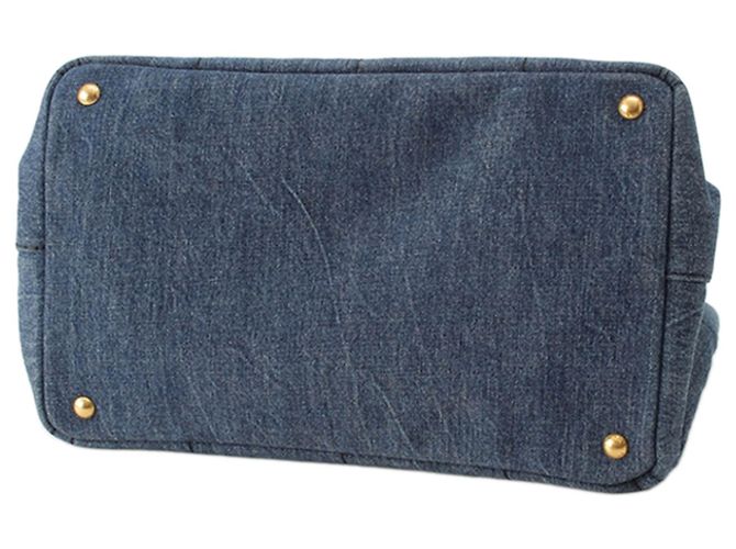 Tote bag Prada in denim blu con logo Canapa - vista 5