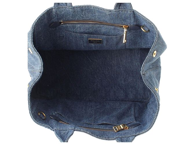 Tote bag Prada in denim blu con logo Canapa - vista 6