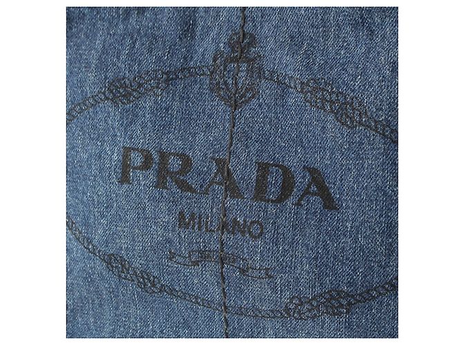 Tote bag Prada in denim blu con logo Canapa - vista 7