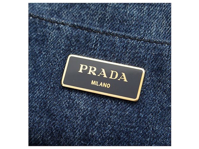 Tote bag Prada in denim blu con logo Canapa - vista 8