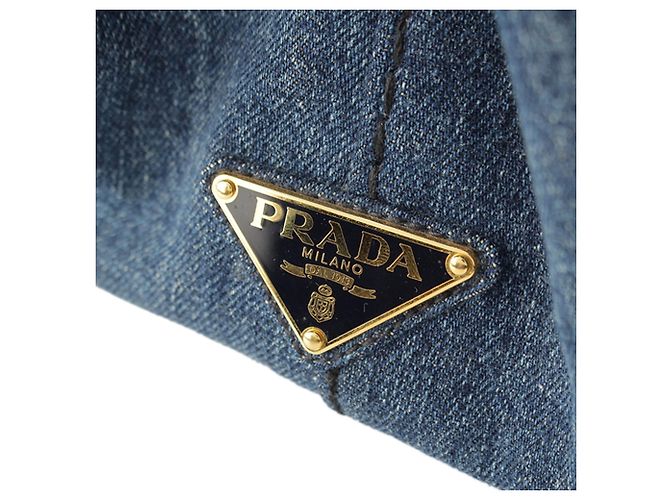 Tote bag Prada in denim blu con logo Canapa - vista 9