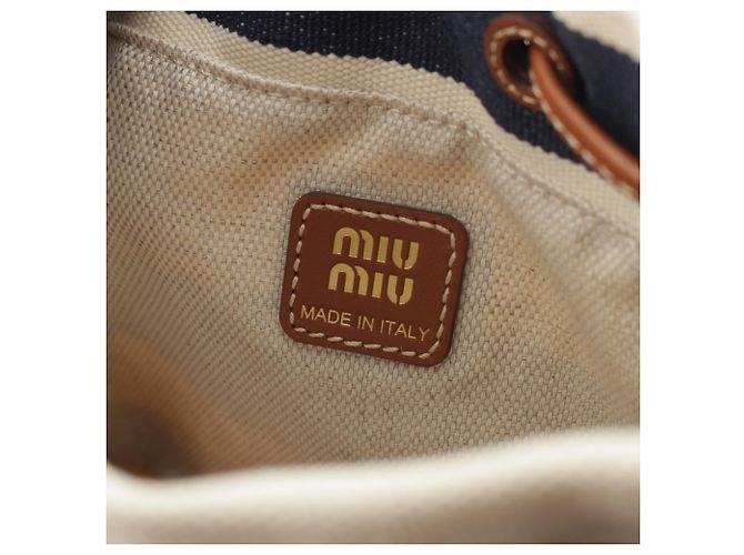 Borsa a mano con coulisse Miu Miu in tela blu a righe con logo Blu navy - vista 5