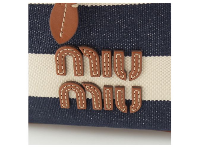 Borsa a mano con coulisse Miu Miu in tela blu a righe con logo Blu navy - vista 6