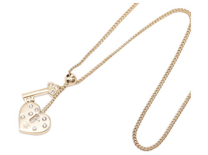 Collana con pendente Chanel Gold CC placcata oro cuore strass con lucchetto e chiave D'oro - vista 3