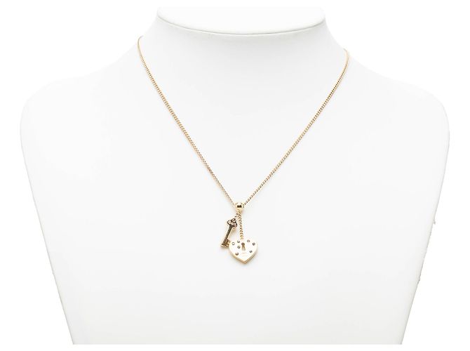 Collana con pendente Chanel Gold CC placcata oro cuore strass con lucchetto e chiave D'oro - vista 6