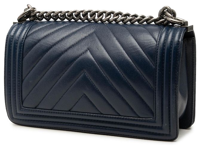 Chanel Blue Old Medium Chevron Caviar Boy Flap Blu navy - vista 2