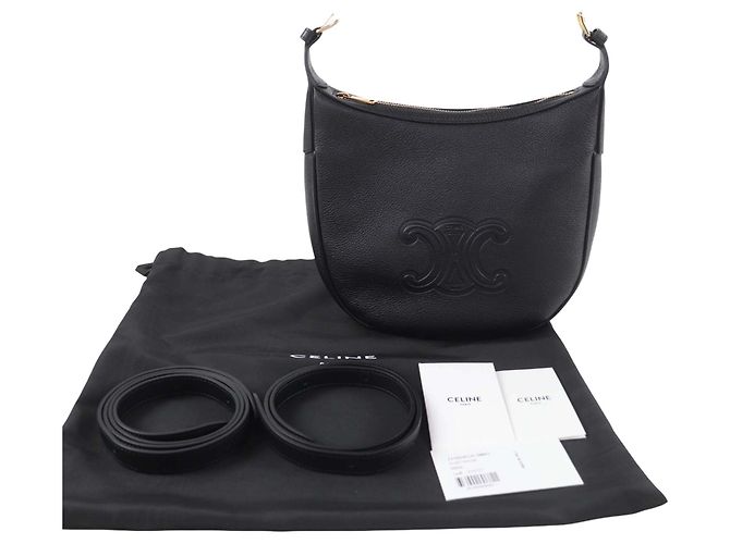Céline Celine Heloise Crossbody em couro de bezerro granulado macio Small Preto - vista 13
