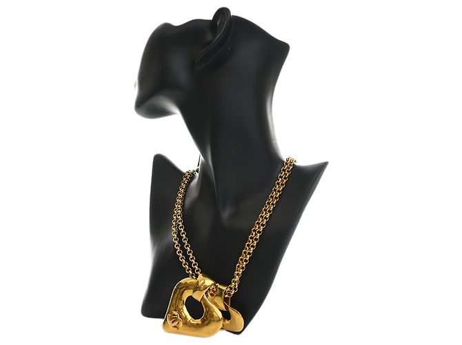 Collana Chanel Gold CC con pendente doppio cuore placcato oro D'oro - vista 6