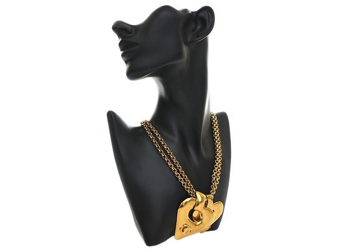 Collana Chanel Gold CC con pendente doppio cuore placcato oro D'oro - vista 7
