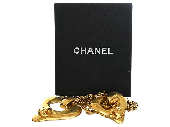 Collana Chanel Gold CC con pendente doppio cuore placcato oro D'oro - vista 9