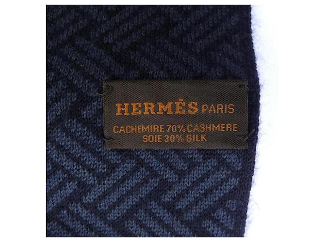 Hermès Stola in seta e cashmere Hermes Blu Blu navy - vista 3