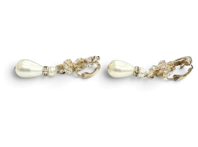 Orecchini Chanel B23C Coco Mark con strass, nastro e perle D'oro - vista 4