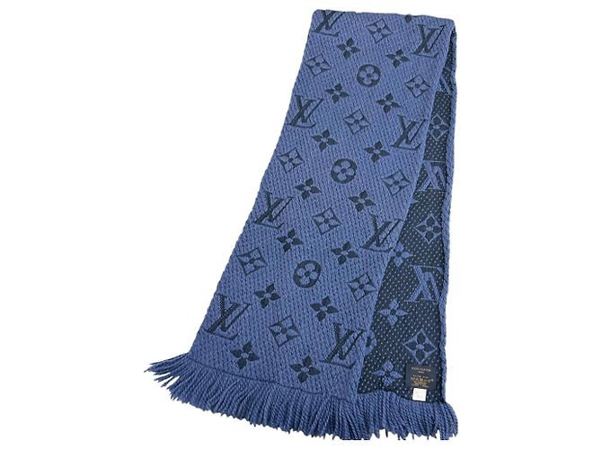 Stola Logomania in lana e seta Louis Vuitton Blu - vista 3