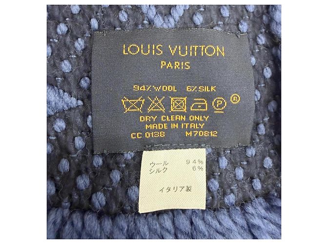 Stola Logomania in lana e seta Louis Vuitton Blu - vista 6