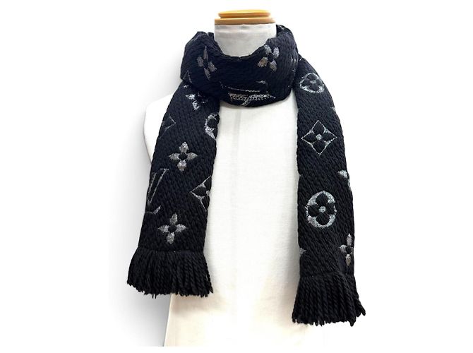 Stola con frange Monogram Louis Vuitton Nero Argento - vista 2