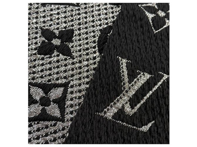 Stola con frange Monogram Louis Vuitton Nero Argento - vista 5