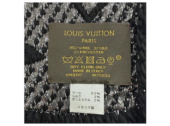 Stola con frange Monogram Louis Vuitton Nero Argento - vista 7
