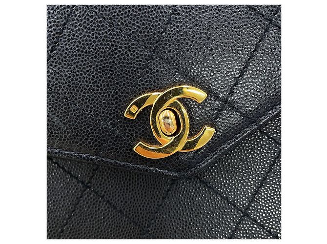 Borsa a mano Chanel nera in vitello grana grossa Nero - vista 14
