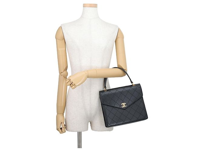 Borsa a mano Chanel nera in vitello grana grossa Nero - vista 4