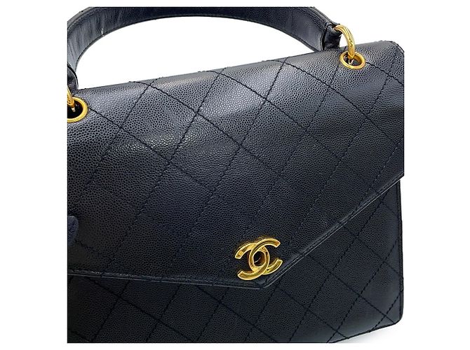 Borsa a mano Chanel nera in vitello grana grossa Nero - vista 6
