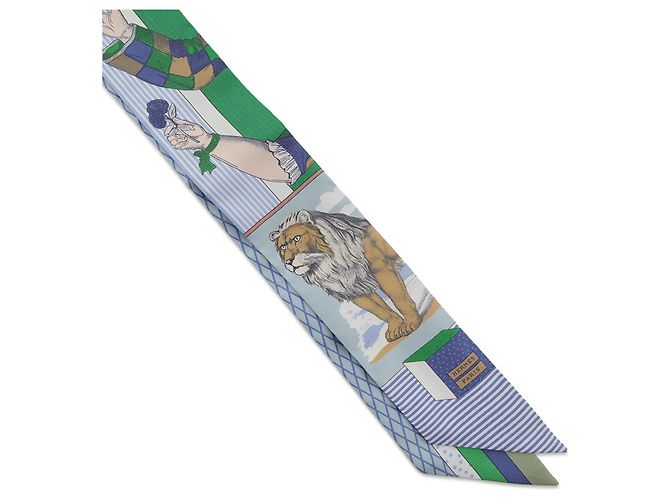 Hermès Twilly in seta Hermes Grand Theatre Nouveau Bianco Blu Verde - vista 4