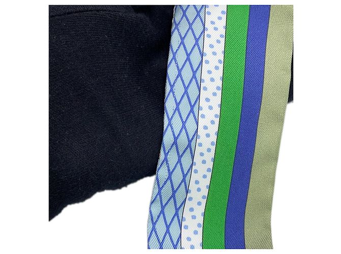 Hermès Twilly in seta Hermes Grand Theatre Nouveau Bianco Blu Verde - vista 5