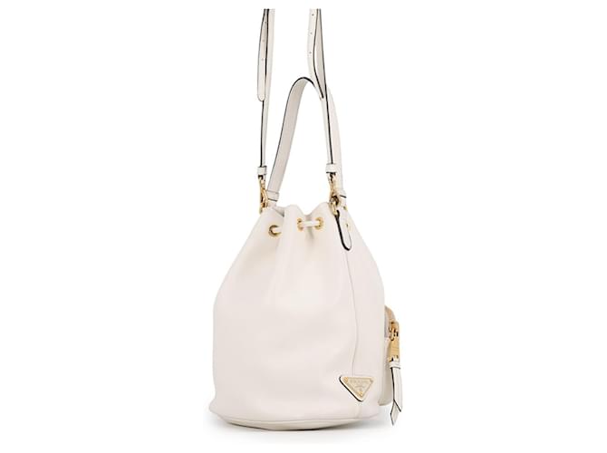 Prada Duet Triangle Lederhandtasche Weiß - Ansicht 2