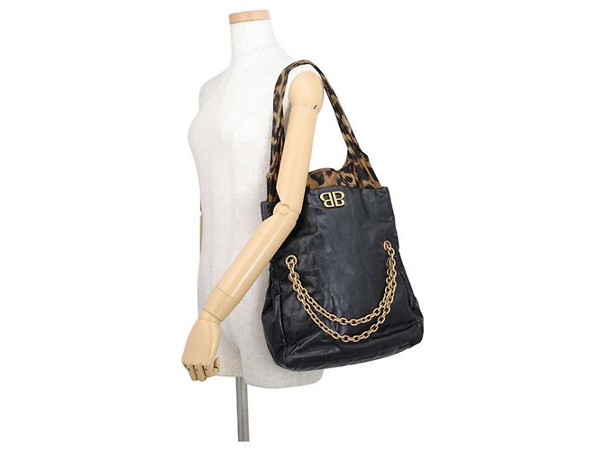 Bolsa de ombro com corrente Balenciaga em preto e castanho Marrom - vista 4
