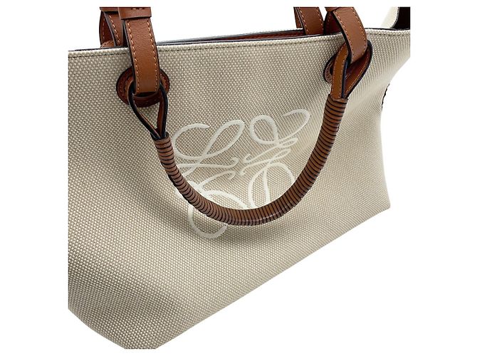 Loewe Anagram Small Shopper aus Canvas und Leder Braun Beige - Ansicht 13