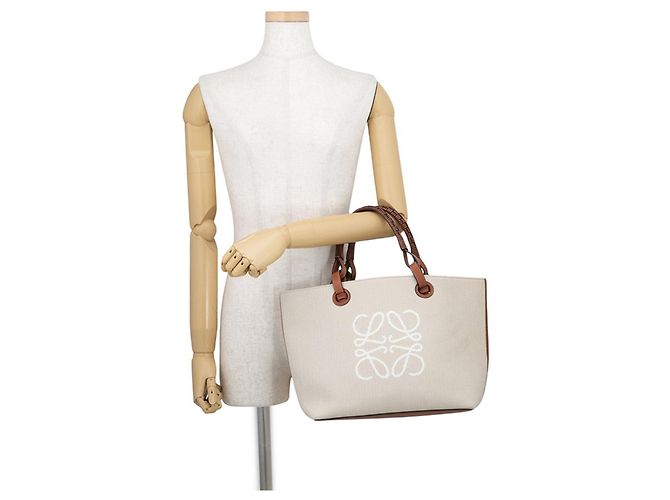 Loewe Anagram Small Shopper aus Canvas und Leder Braun Beige - Ansicht 4