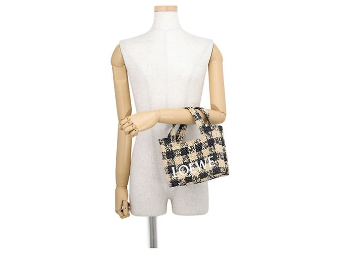 Borsa a mano Loewe Font Tote Mini in rafia Nero - vista 4
