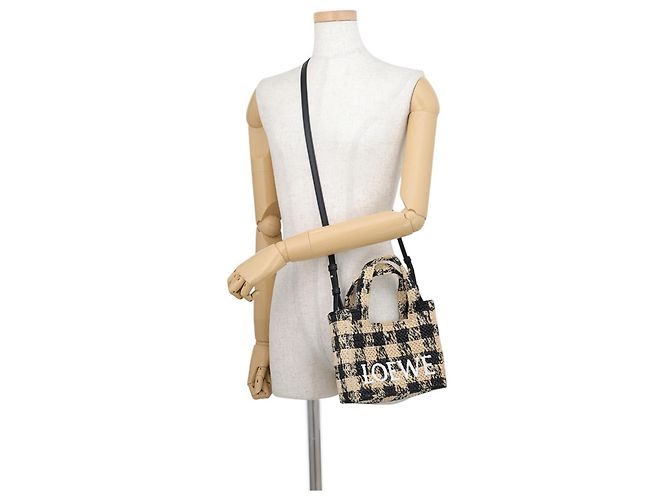 Borsa a mano Loewe Font Tote Mini in rafia Nero - vista 5